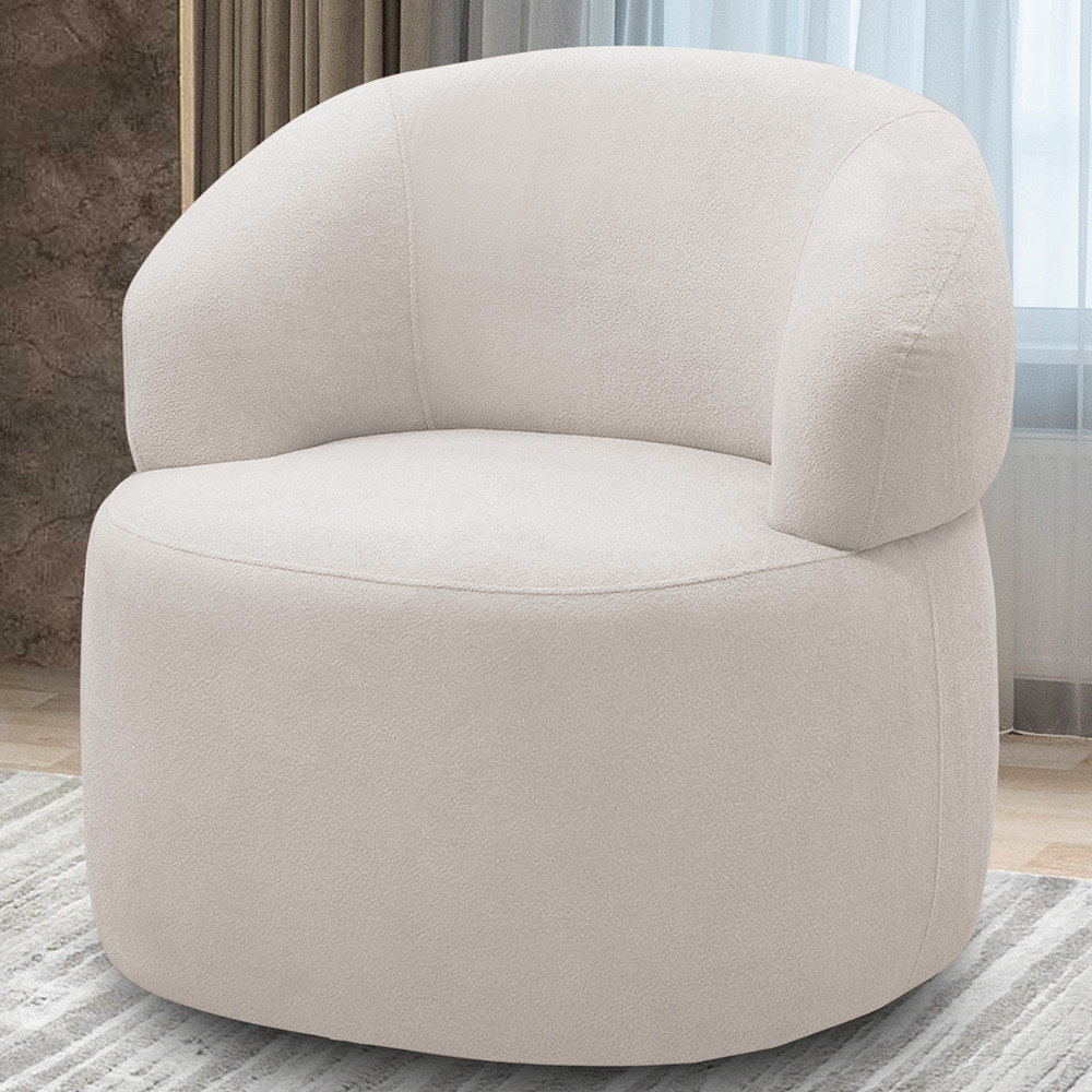 Poltrona Giratória Sala de Estar Living Orgânico Carmen F04 Bouclê Off White - Lyam Decor em Oferta na Shopee