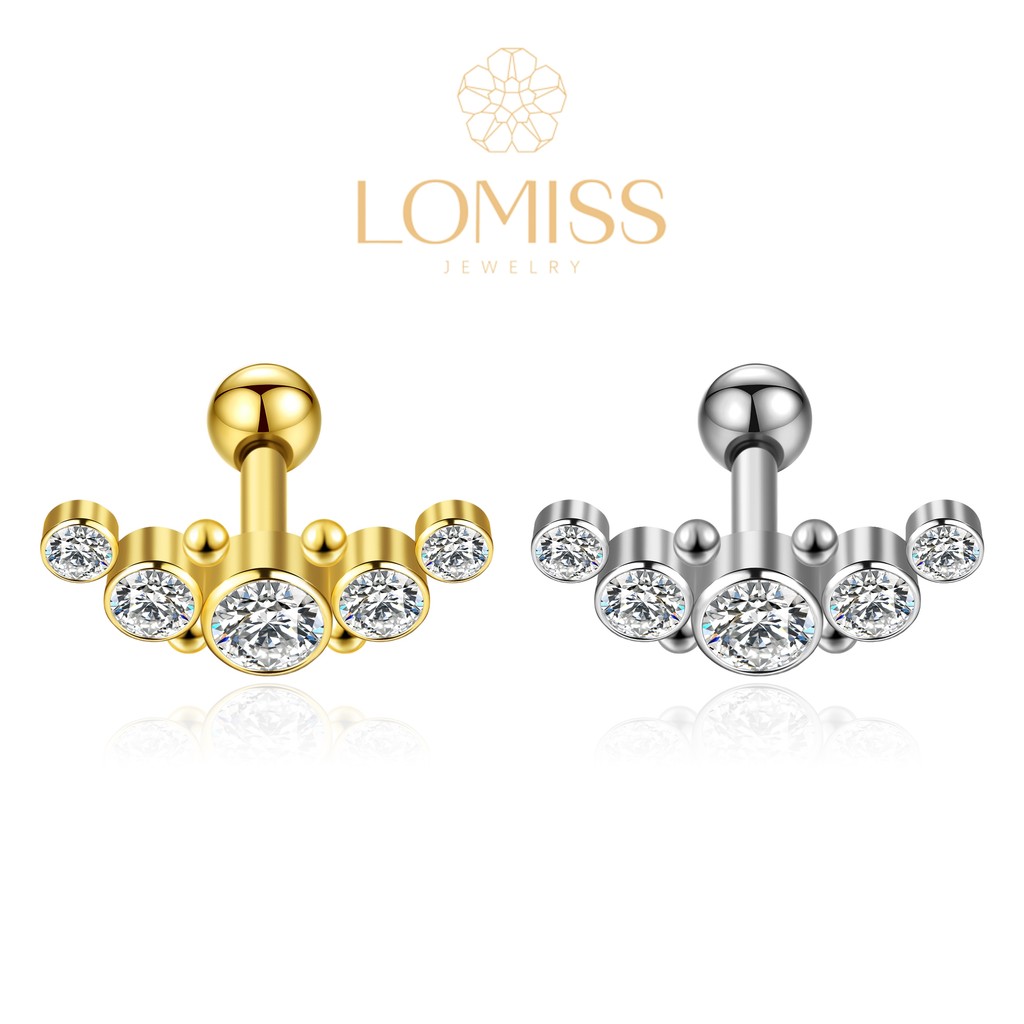 Piercing Minibarbell Aço Cirúrgico 5 Pedras Strass Helix Flat Conch Tragus Lóbulo e Outros em Oferta na Shopee