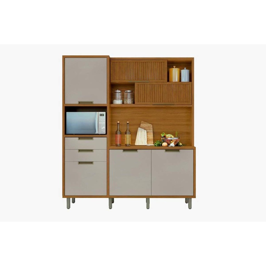 Kit de Cozinha Compacta Loft Imperatriz c/ 6 Portas 3 Nichos e 2 Gavetas Ripado 183x212cm Freijo/Off White - Nesher em Oferta na Shopee