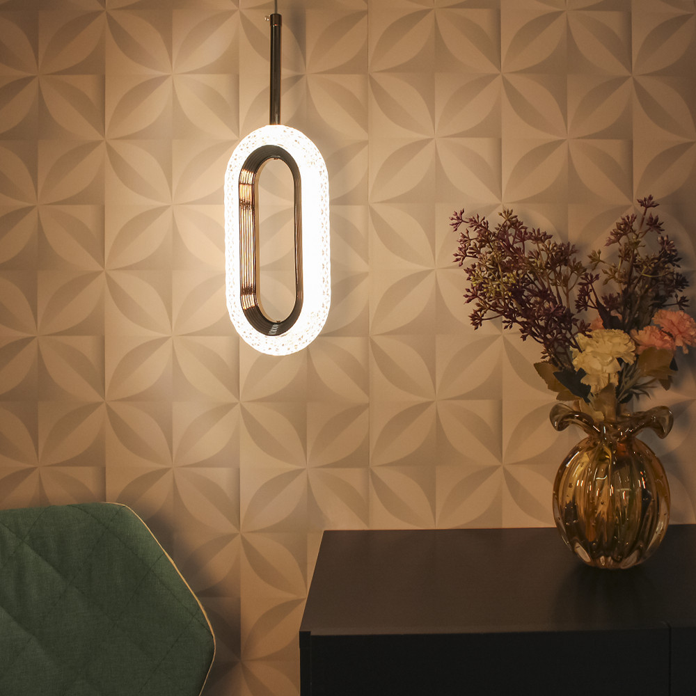Detalhes do Luminária Pendente Orion Oval Moderno Cristal Dourado Led Pd35