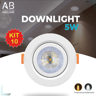 Kit 10 Luminária Spot Led Redondo Direcionável 5W Embutir Gesso Teto | Branco Frio 6500K | Branco Quente 3000K Bivolt