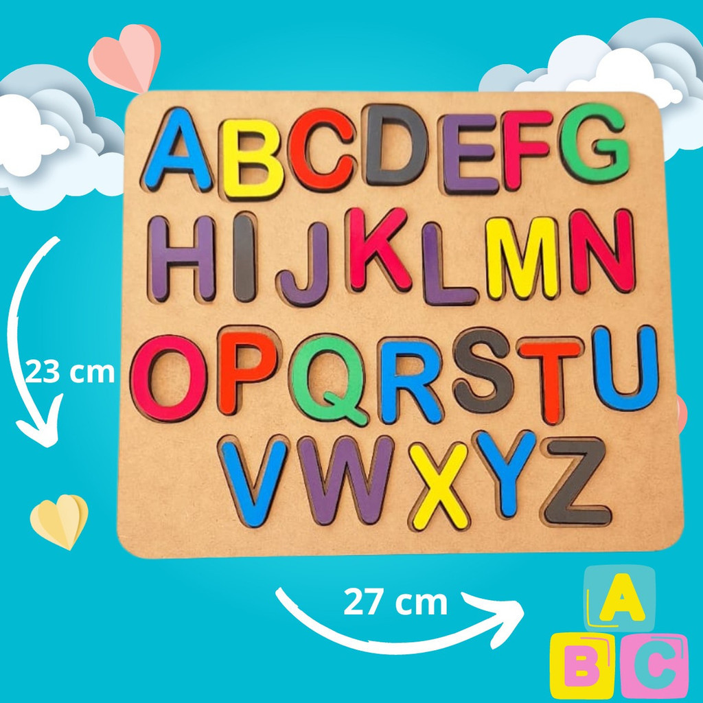 Jogo Educativo Alfabeto Encaixe Tabuleiro Pedagógico Peças Em Madeira Colorido