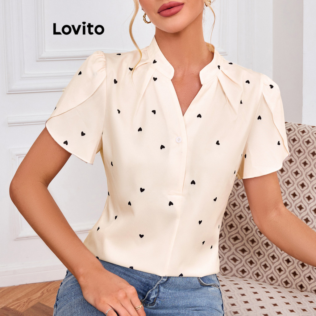 (Trendy) Lovito Blusa Elegante Em Formato De Coração Para Mulheres LBL16342 em Oferta na Shopee
