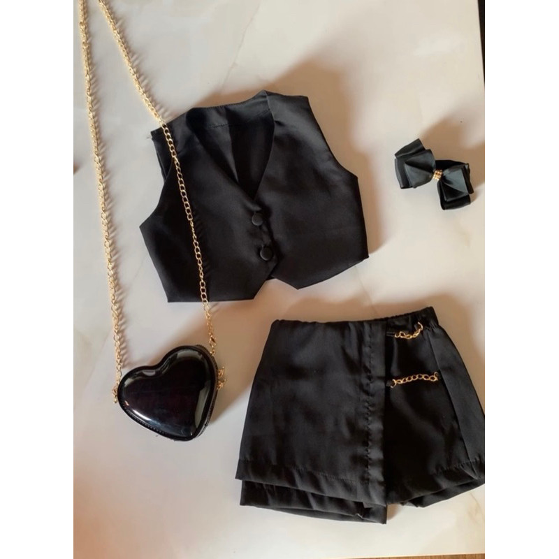 Conjunto Infantil e Juvenil Menina Alfaiataria Colete e Short Saia Blogueirinha Elegante Festa 4 ao 16 Inverno 2026