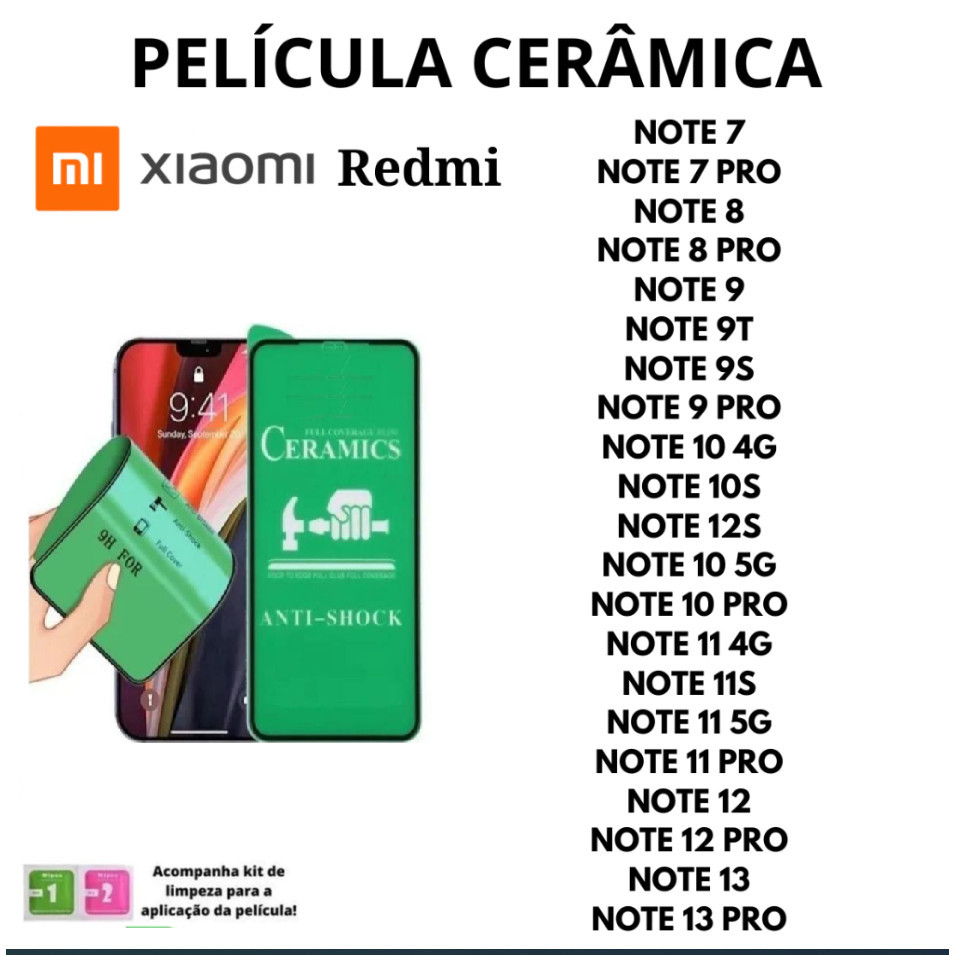 Película Cerâmica Flexível Para Xiaomi Redmi Note 7 8 9 10 11 12  NOTE 12 PRO NOTE 13 PRO 4G/5G em Oferta na Shopee