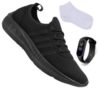 Tenis Academia Masculino Corrida Esportivo Caminhada Leve Macio Confortavel + Relógio + Meia