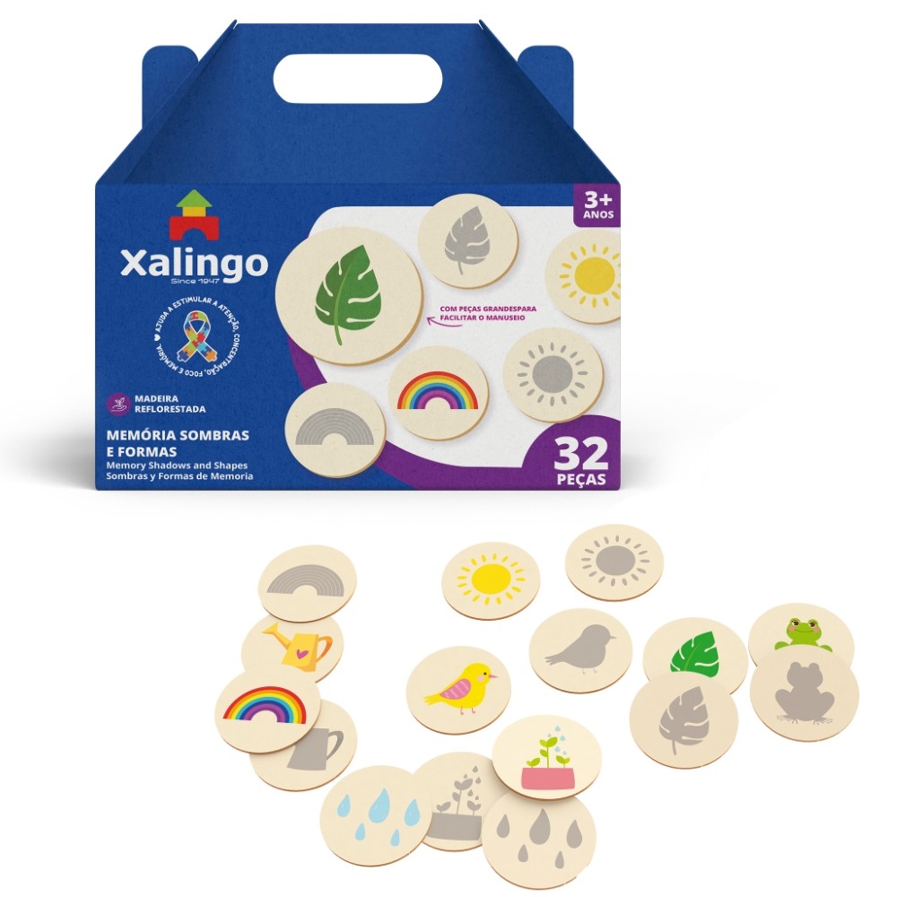 JOGO DA MEMÓRIA SOMBRAS E FORMAS II 32 PEÇAS XALINGO MADEIRA REFLORESTADA CONCENTRAÇÃO FOCO MEMÓRIA em Oferta na Shopee