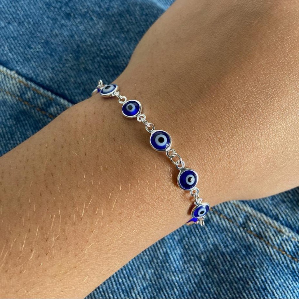 Pulseira feminina Olho grego Turco a prata 925 antialergico em Oferta na Shopee