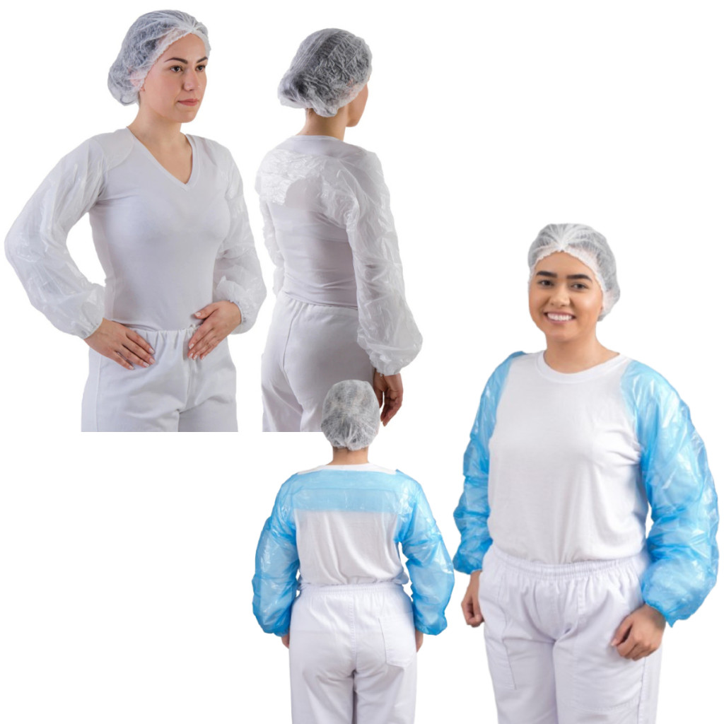 Kit 200 Mangote Polietileno Plástico Descartável Com Elástico Frigorífico Industria Alimentícia Industria Química