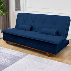 Sofá Cama Estoril 1,90m Azul Suede Velut - King House