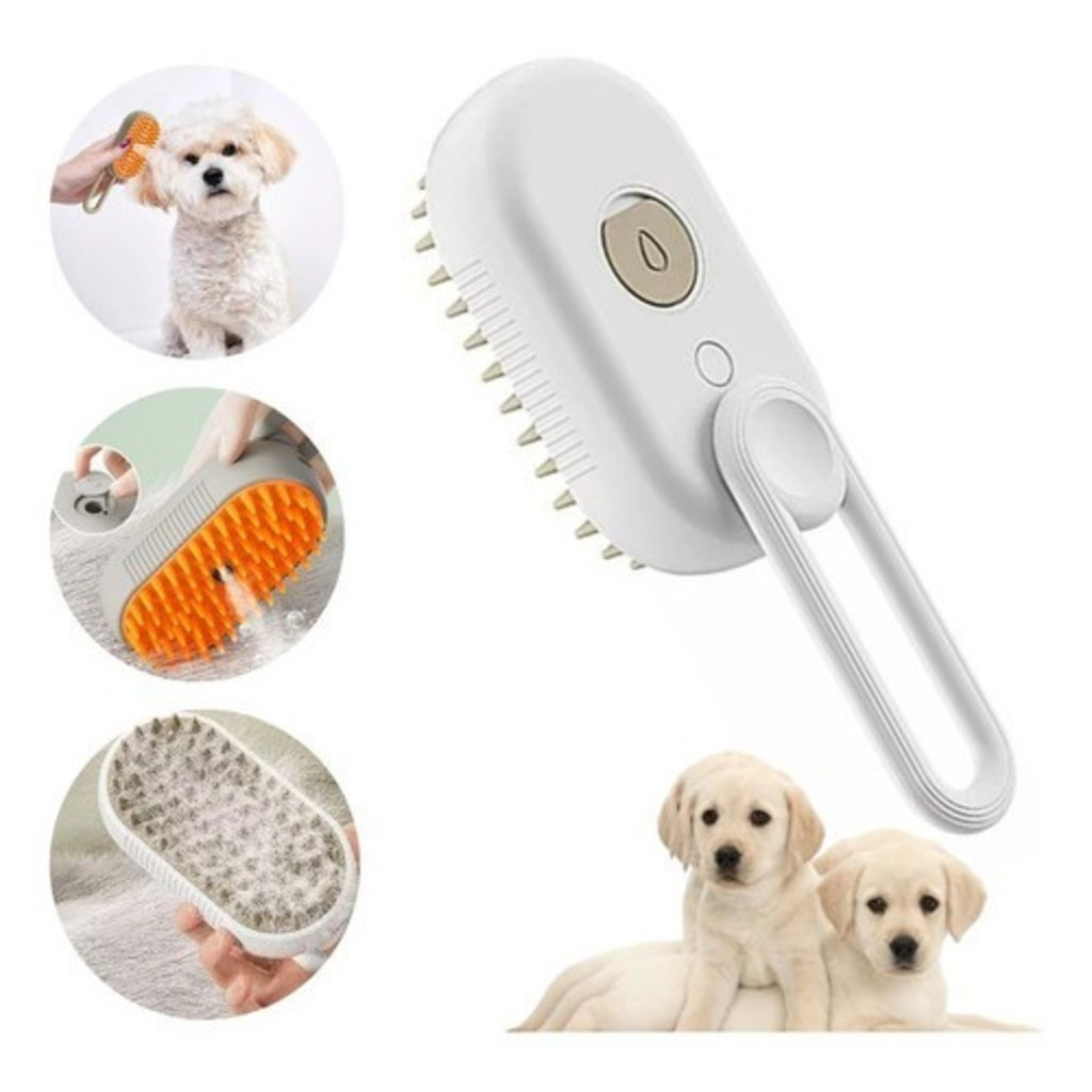 Escova A Vapor 3 em 1 Para Gatos e Cães Elétrica Autolimpante – Pente de Massagem e Remoçã...