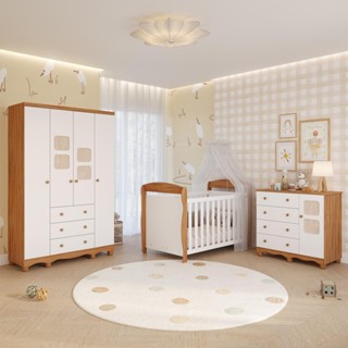 Quarto Bebê Completo Berço Americano Marquesa 3 em 1 Guarda Roupas 4 Portas Cômoda Telinha 100% MDF em Oferta na Shopee