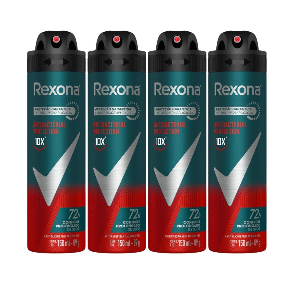 Kit 4 Desodorante Rexona Antibacterial Protection Men Aerosol Antitranspirante 72h 150ml - Beauty