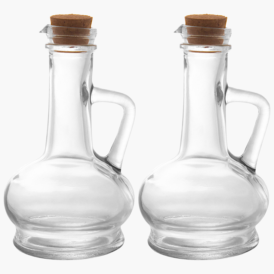 Kit Conjunto 2 Galheteiros P/ Azeite E Vinagre Em Vidro C/ Tampa De Cortiça 230ml