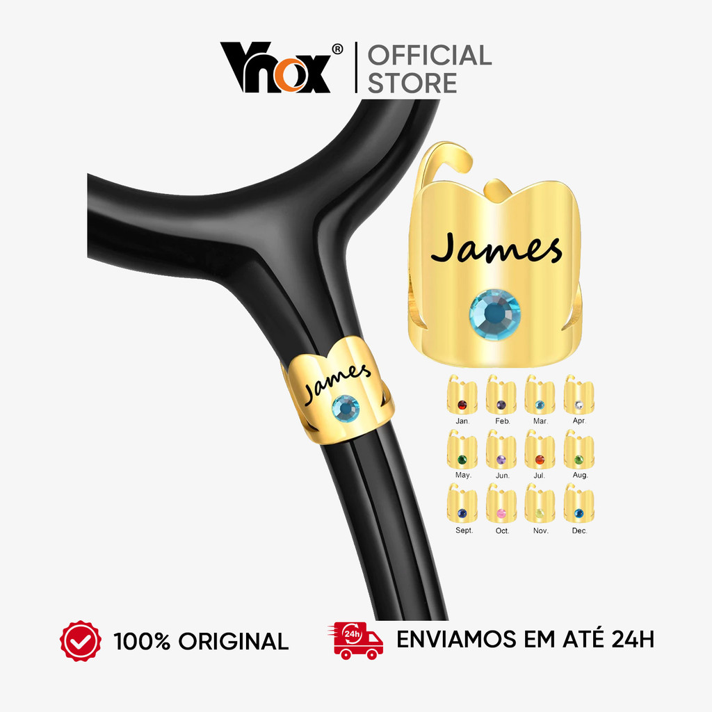 Pingente De Nome Vnox Para Estetoscópio Acessórios,Personalizados De Aço Inoxidável Médicos Crown Birthstone Gift em Oferta na Shopee