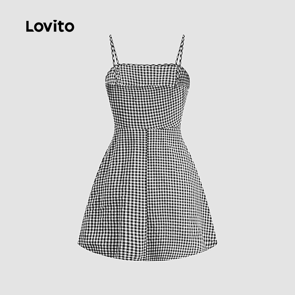 Detalhes do Lovito Refine Vestido Feminino Xadrez com Zíper Primavera Verão L128ED590