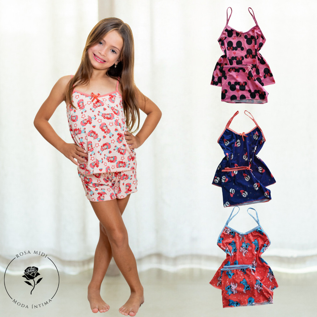 Kit 2 Pijamas de Menina Baby Doll Infantil de Personagem