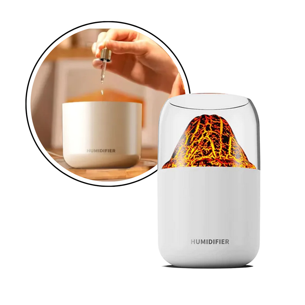 Umidificador De Ar Luminária LED Difusor 300ml Estilo Vulcão