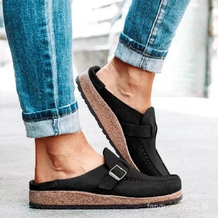 Cross-Border novo estilo sandálias chinelos feminino comércio exterior salto baixo Casual meio chinelos assim
