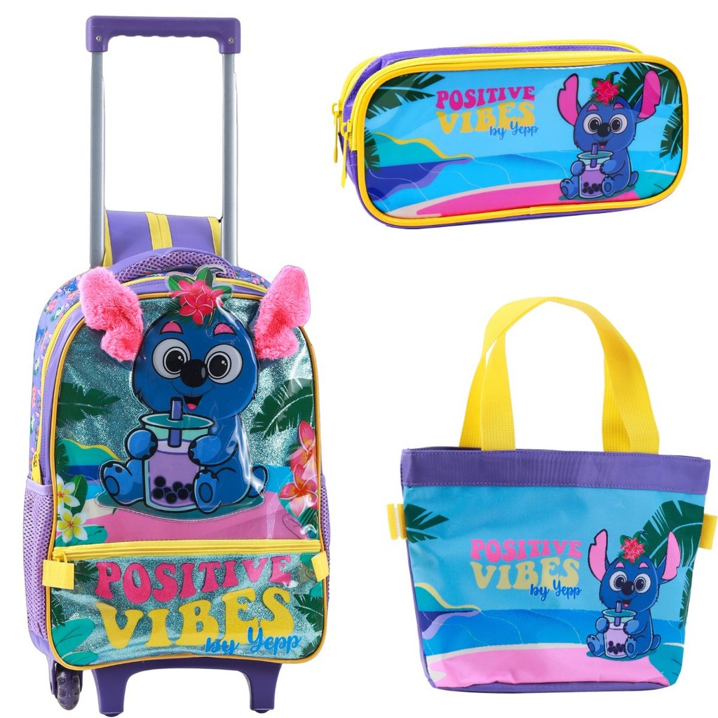 Kit Mochila Rodinha Lancheira Estojo Escolar Infantil Peixe Sereia Yepp