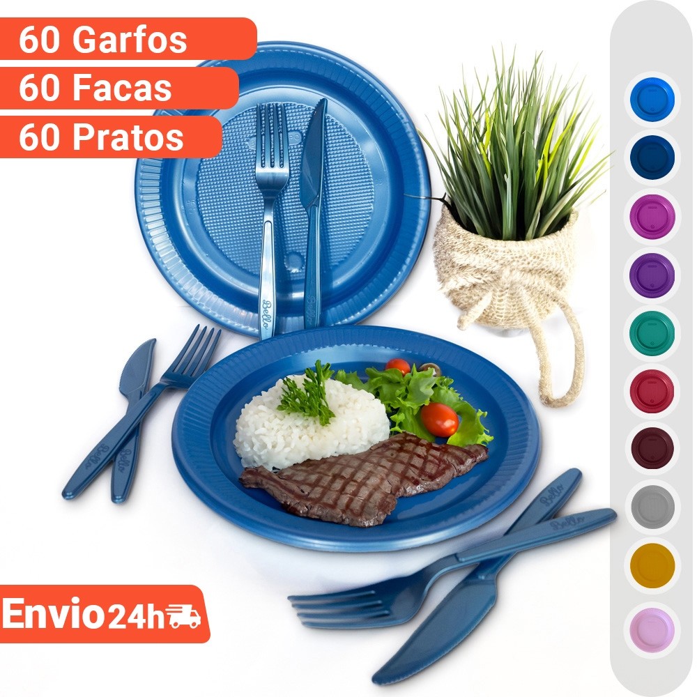 kit Descartáveis Churrasco Talheres e Prato Refeição luxo 60pçs - Cores Padronizadas e Exclusivas em Oferta na Shopee