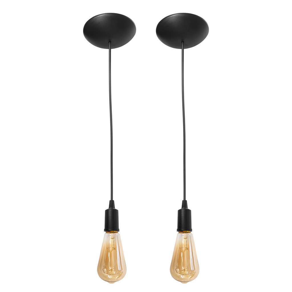 Conjunto 2 Pendentes Retro com Canopla - Lustre de Iluminação 1 Metro