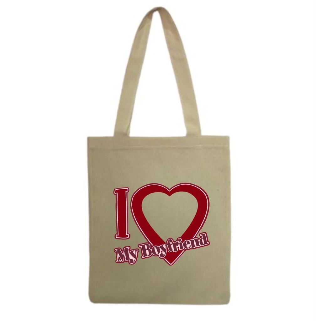 Bolsa Sacola Ecobag Ecologica algodão estampa I LOVE MY BOYFRIEND PERSONALIZADO