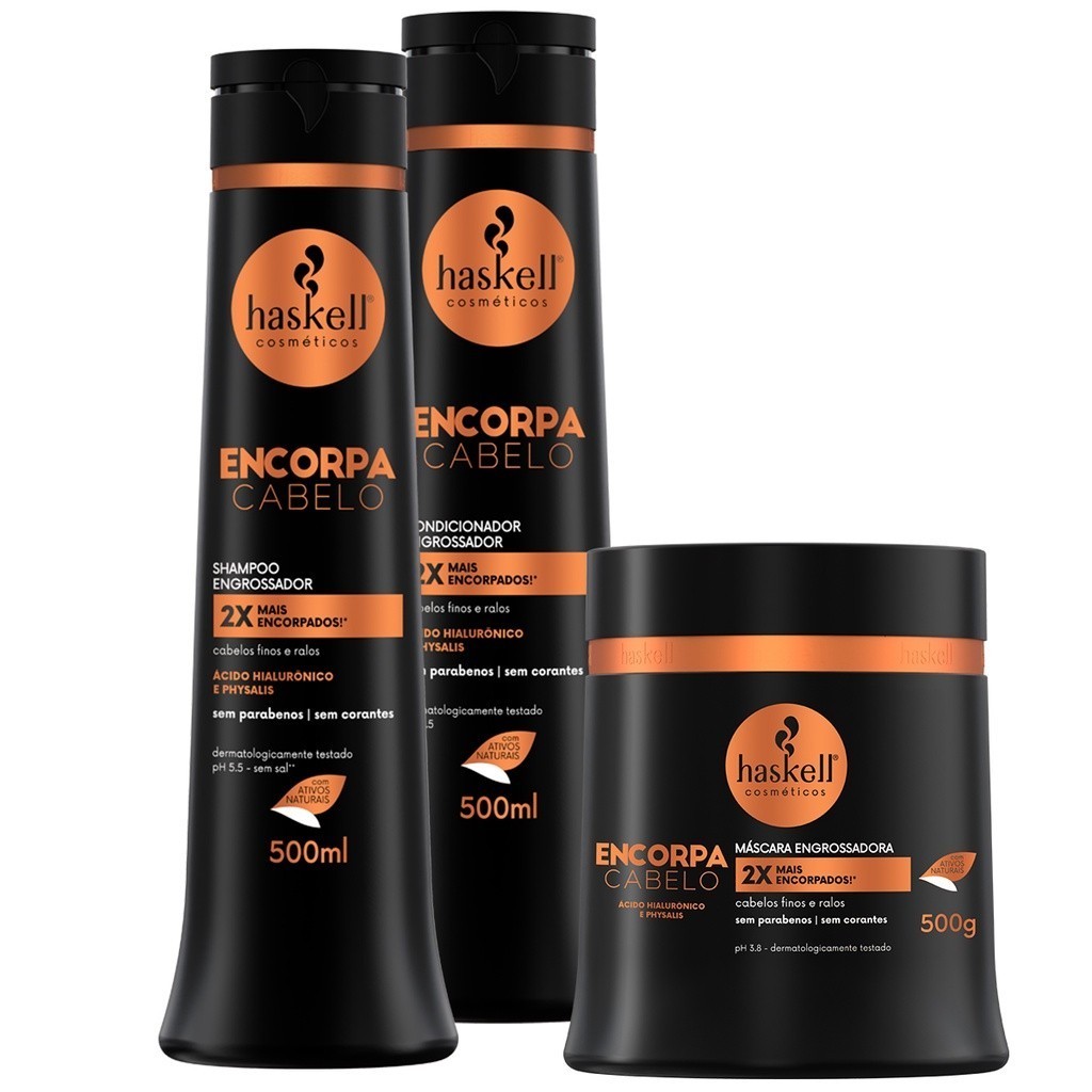 Kit Haskell Encorpa Cabelo Shampoo Condicionador Mascara 500ML/G Profissional