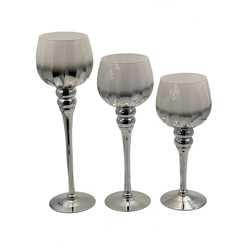 Jogo 3 Castiçais para Natal Vidro Champagne 30/35/40cm