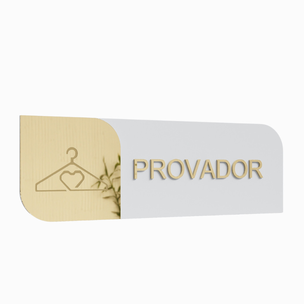 Placa Sinalização de porta PROVADOR MDF com acrilico espelhado