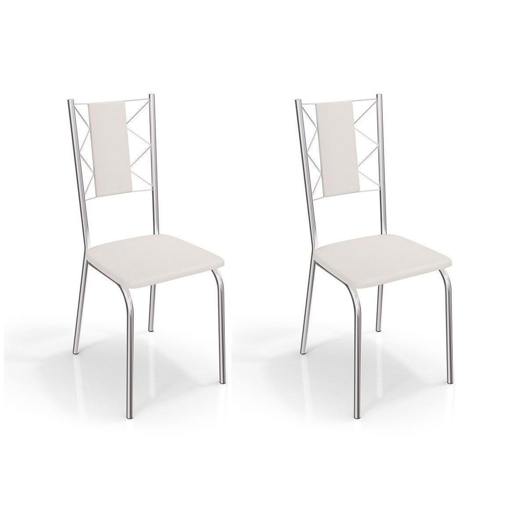 Cadeira Sala de Jantar Lisboa 2C076 Aço Kit 2 Uni Cromado/Courano Branco - Kappesberg em Oferta na Shopee
