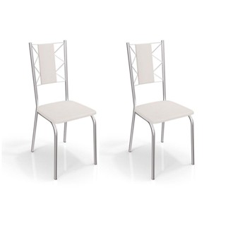 Cadeira Sala de Jantar Lisboa 2C076 Aço Kit 2 Uni Cromado/Courano Branco - Kappesberg em Oferta na Shopee