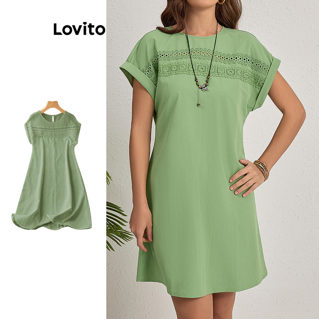 Lovito Vestido casual liso com babados e gola para mulheres LBL18251 - Women Clothes