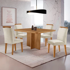 Conjunto Mesa de Jantar Olímpia 90cm MDF Canto copo e com 4 Cadeiras Athenas