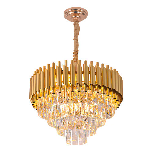Lustre Pendente De Cristal Dourado 55cm Redondo