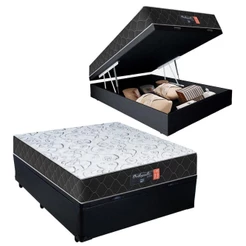 Cama Box Baú Casal + Colchão Semi Ortopédico Extra Firme Espuma D33 Colchões 138x188x72 Preto