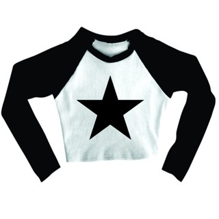 Cropped Raglan inverno Feminino Tumblr blogueira super jao estrela feminina manga longa em Oferta na Shopee