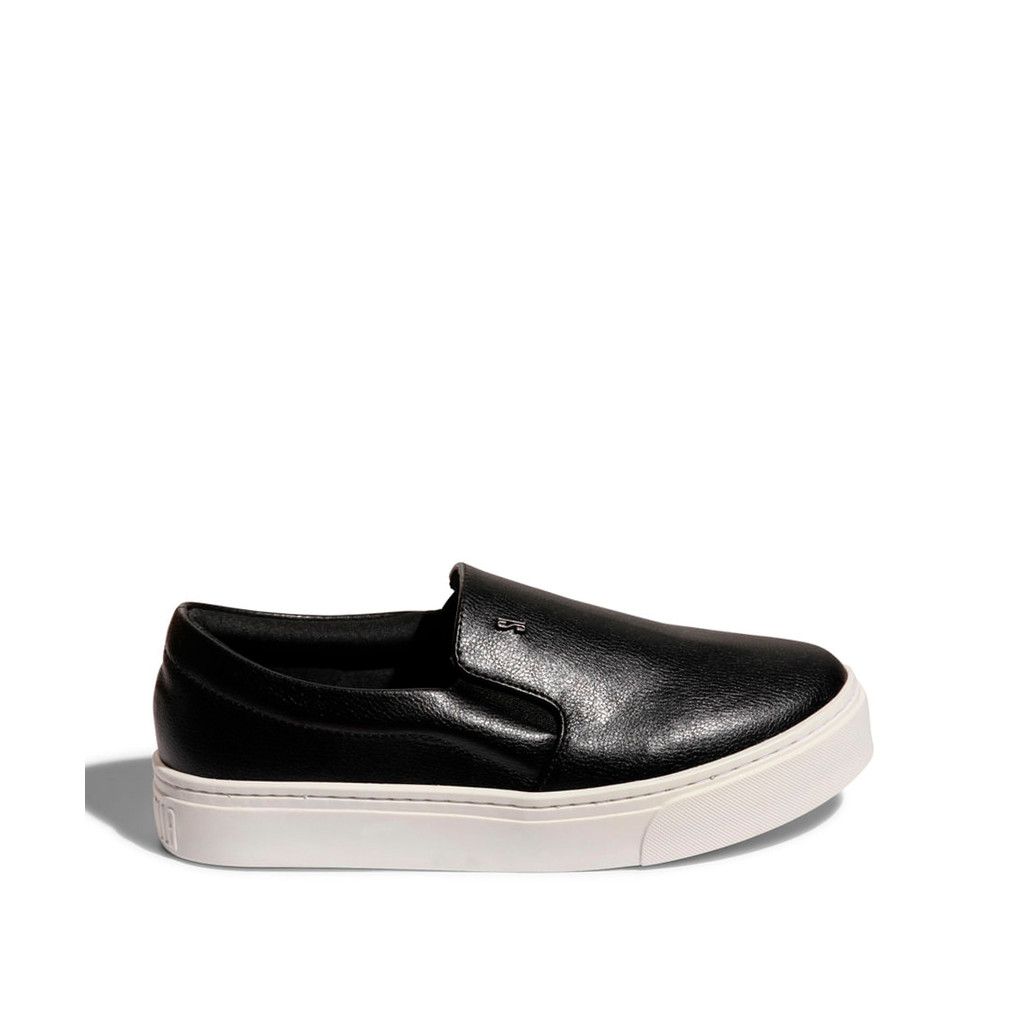 Slip On Santa Lolla Preto Couro Sola Baixa