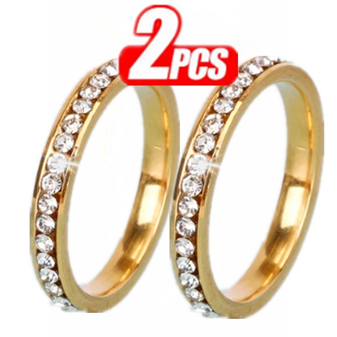 KIT Com 2 Anel Aparador Aliança Com Pedras Zircônias Aço Inoxidável em Oferta na Shopee