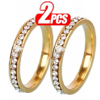 KIT Com 2 Anel Aparador Aliança Com Pedras Zircônias Aço Inoxidável em Oferta na Shopee