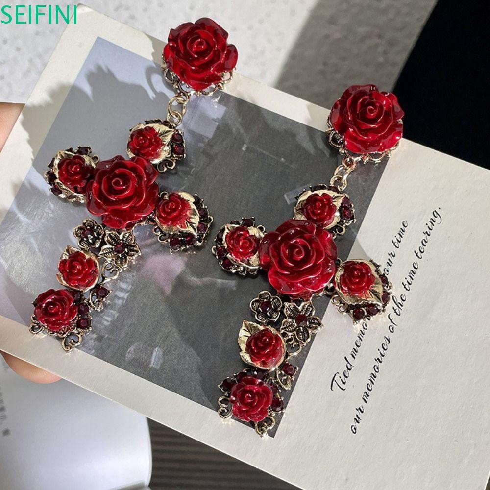 Brincos De Orelha De Cristal SEIFINI , Longos De Cruz Rosa Estilo Barroco , Joias Góticas Flores em Oferta na Shopee