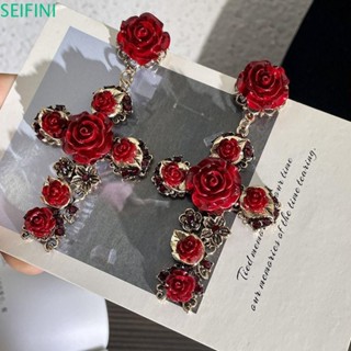 Brincos De Orelha De Cristal SEIFINI , Longos De Cruz Rosa Estilo Barroco , Joias Góticas Flores em Oferta na Shopee