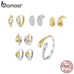 Brincos Bamoer 925 Sterling Sliver Série Metalness Joias Presentes Para Mulheres