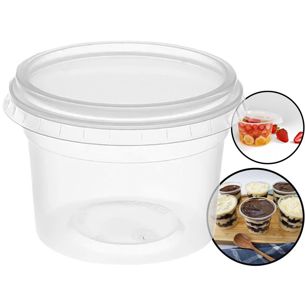 Kit 50 Potes Plástico Redondo 250ml Descartável Com Tampa Bolo No Pote Açaí Marmita Freezer Microondas Embalagem em Oferta na Shopee