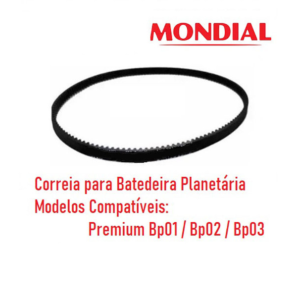 KIT COM 2 CORREIAS DENTADA P/ BATEDEIRA PLANETÁRIA MONDIAL PREMIUM Bp01 / Bp02 / Bp03
