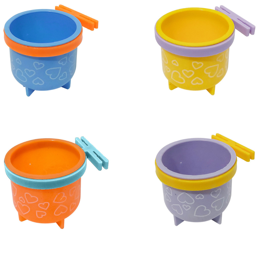 KIT 4UN - Comedouro Calopsita / Periquito / Porta Vitaminas 50ml (Azul, Laranja, Amarelo e Lilás) em Oferta na Shopee