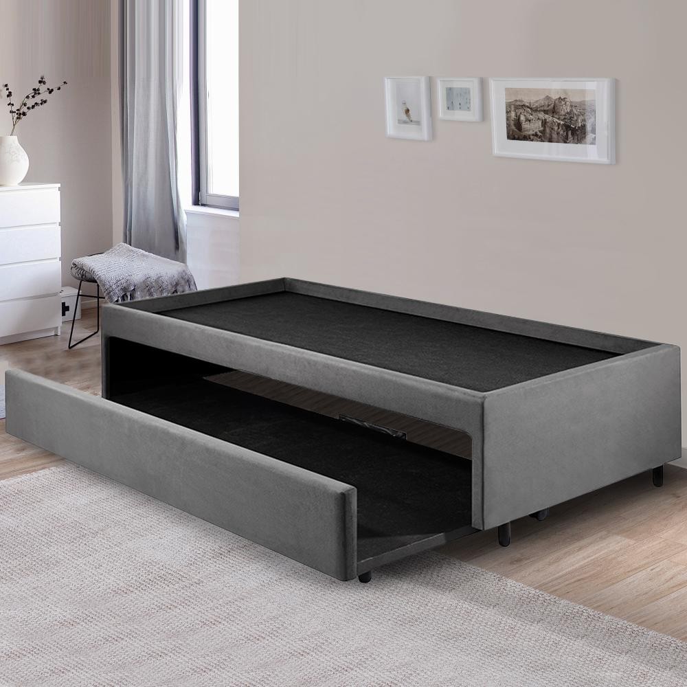 Bicama Box para Dois Colchões Solteiro Suede Cinza 88x188