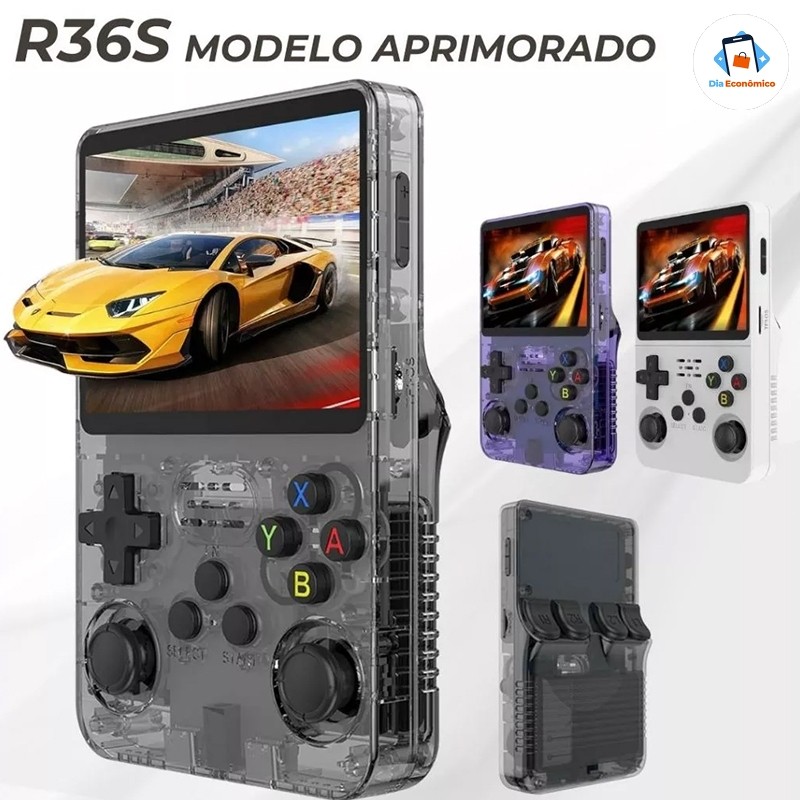 Console R36S portátil tela IPS 3.5 polegadas com 64g Linux + de 15000 jogos vídeo game a pronta entrega