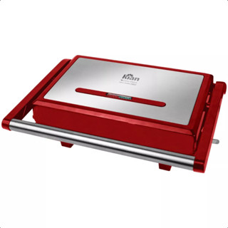 Grill e Sanduicheira Elétrico Panini 1200W Kian Inox com Chapas Antiaderentes, Vermelha, 220V em Oferta na Shopee
