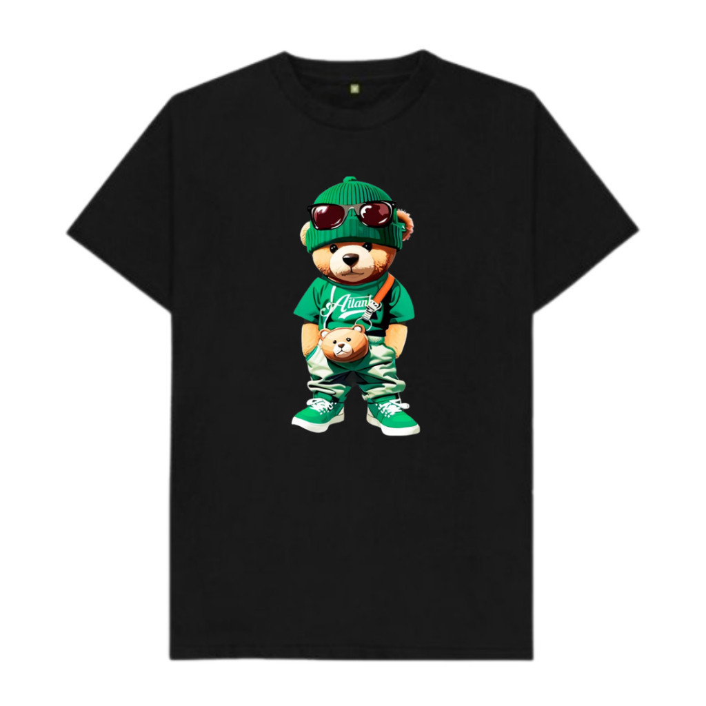 Camiseta Masculina Infantil Estampada Urso Verde Estiloso Confortável 100% Algodão Envio Imediato